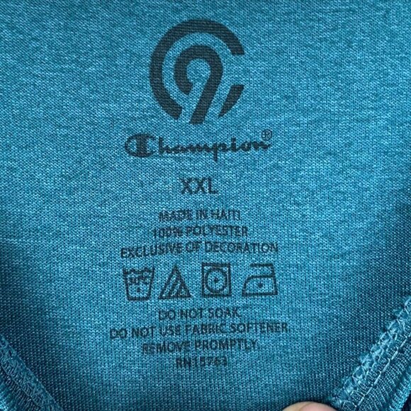Champion Mens Shirt XXL Teal Long Sleeve Athletic Polyester Crew Neck Classic - Picture 3 of 6